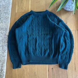 Vintage Cambridge Classics Cable Knit Sweater Mens Medium Teal Heavyweight Y2K